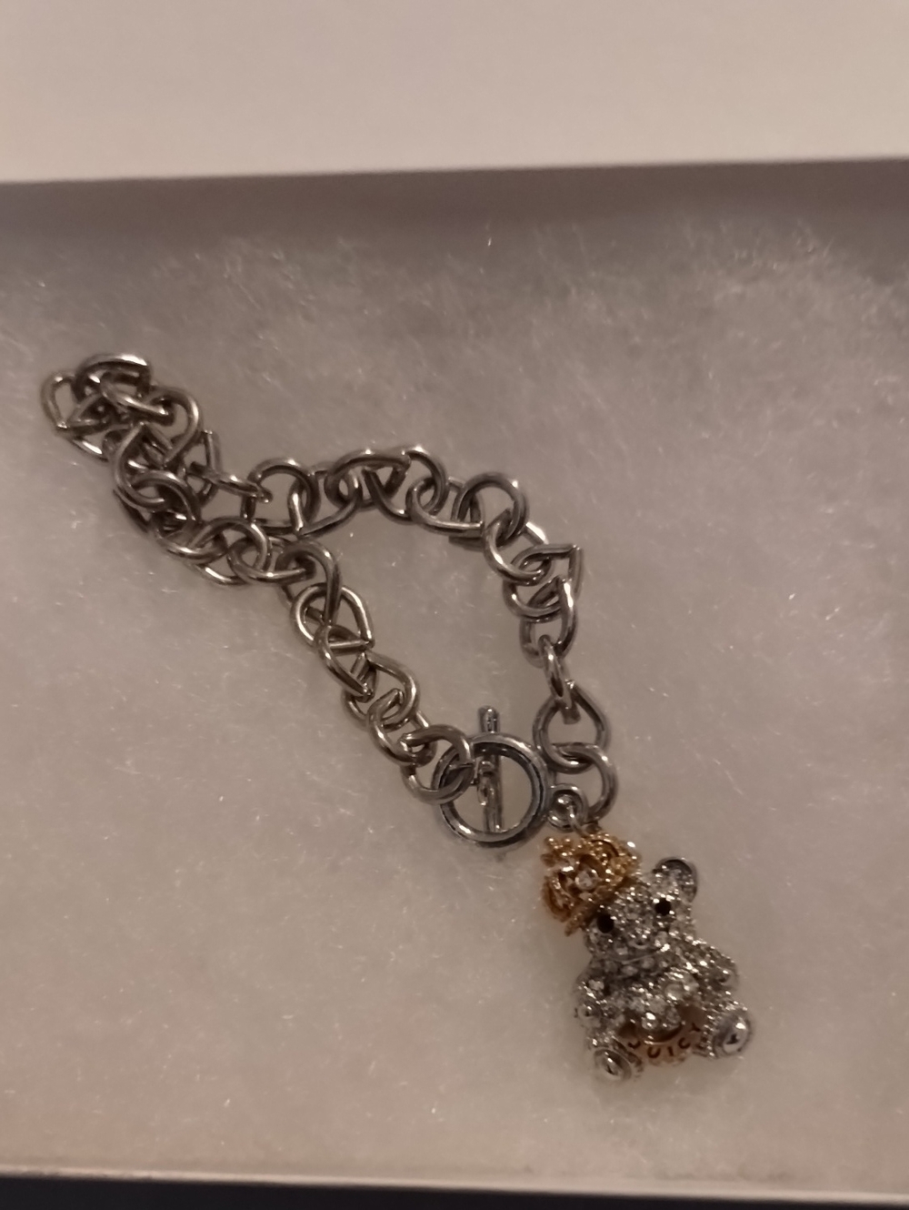 Juicy Couture Silver & Gold Teddy Bear Charm Bracelet - Women Jewelry